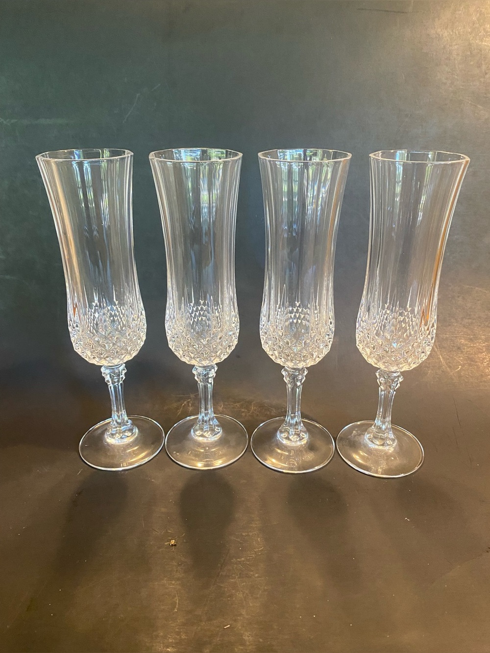 Vintage Cristal d’Arques Longchamp Champagne Flutes Set of 4 French Lead Crystal